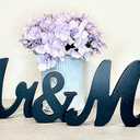 Mr & Mrs Wood Sign Wedding Decorations for Bride & Groom Reception Head Table. Wooden Letters for Married Couple's Centerpiece, Engagement & Bridal Shower Party Or Wedding Cake Table. (Black)