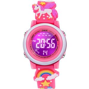 3D Cartoon Waterproof Watches for Girls with Alarm - Best Toys Gifts for Girls Age 3-12 (Rose Red)