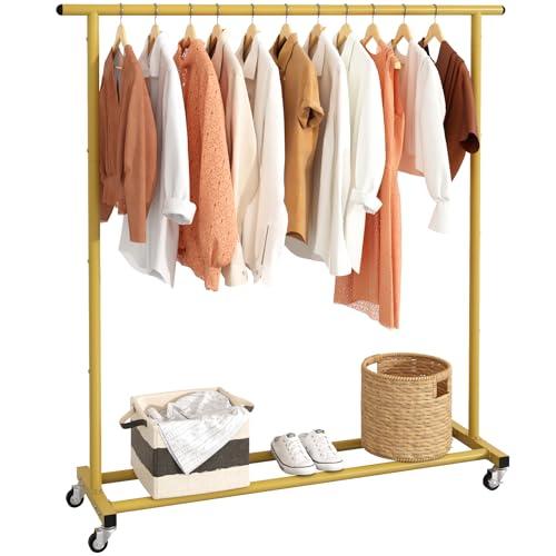 Buzowruil Metal Rolling Clothing Rack Adjustable Freestanding Garment Organizer with Wheels, Space-Saving Design for Home, Closet, Office, or Retail, Gold