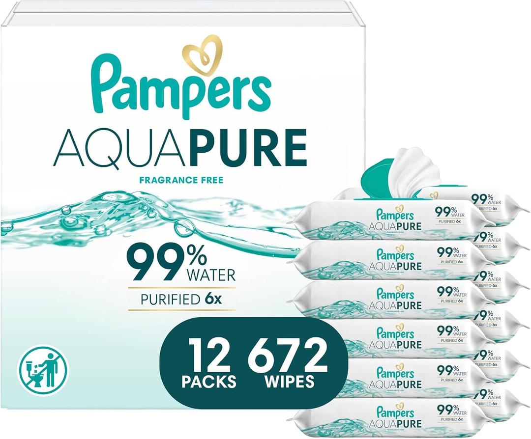 Pampers Aqua Pure Baby Wipes, 99% Water, Fragrance Free, 672 Baby Wipes Total (12X Flip-Top Packs) 