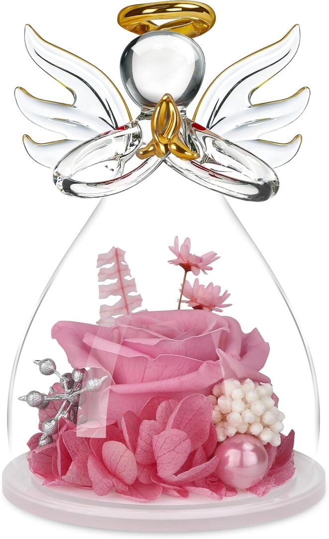Mothers Day Mom Gifts for Mom,Fresh Flowers for Delivery,Birthday Gifts for Women Her,Preserved Flowers in Angel Figurines,Angel Gifts for Moms Mothers Day Grandma Wife Sister Valentines,Pink