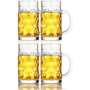 Beer Mugs for Freezer, 20oz Glass Beer Mug with Handle, Large Glass Beer Stein, Thick Frosty Mug for Beer Cup Mug for Water, Drinks, Lead-Free Glasses Set of 4 for Men in Pub, Home