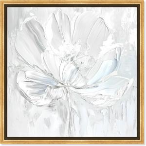 Off-White Magnolia II Framed Floral Fine 1 Piece Canvas Wall Art, 13.5" x 13.5", Off-White Frame (13.5L" x 13.5W", Gold Frame)
