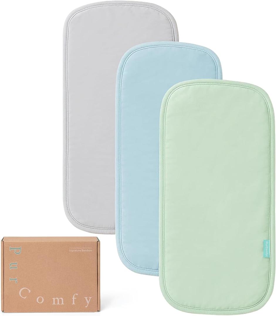 PurComfy Supersoft Burp Cloths, Premium Bamboo Viscose Baby Burp Cloths, Absorbent & Skin-Friendly, Large 21 x 10, Unisex Baby Essentials for Feeding, Spit-Up, 3-Pack (Earthy Mist)