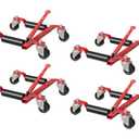 Car Wheel Dolly Jack Set of 4, Heavy Duty 6000 LBS Capacity Mechanical Wheel Dolly with Ratcheting Foot Pedal, Vehicle Positioning Jack for Tire Auto Repair Moving, Red