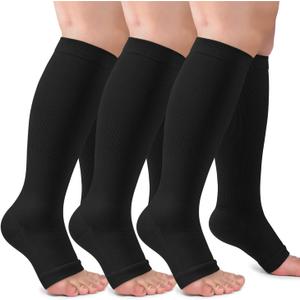 3 Pack Copper Compression Socks for Women & Men, 20-30mmHg Open Toe Knee High Stockings for Circulation Support (XX-Large)