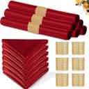 Eychei 100 Pack Red Satin Napkins and Napkin Rings Set,12 x 12 Inch Silky Soft Cloth Napkins Set of 50,Square Satin Dinner Table Napkins Bulk for Wedding Banquet Restaurant Graduation Party Decoration