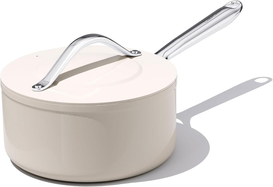 3.5qt Nonstick Ceramic Sauce Pan with Lid (8.19") Even Heat Distribution, Non Toxic & PFAS Free Healthy Cooking Pot for All Stovetops (Induction/Gas/Electric), Oven Safe 500F, Cream
