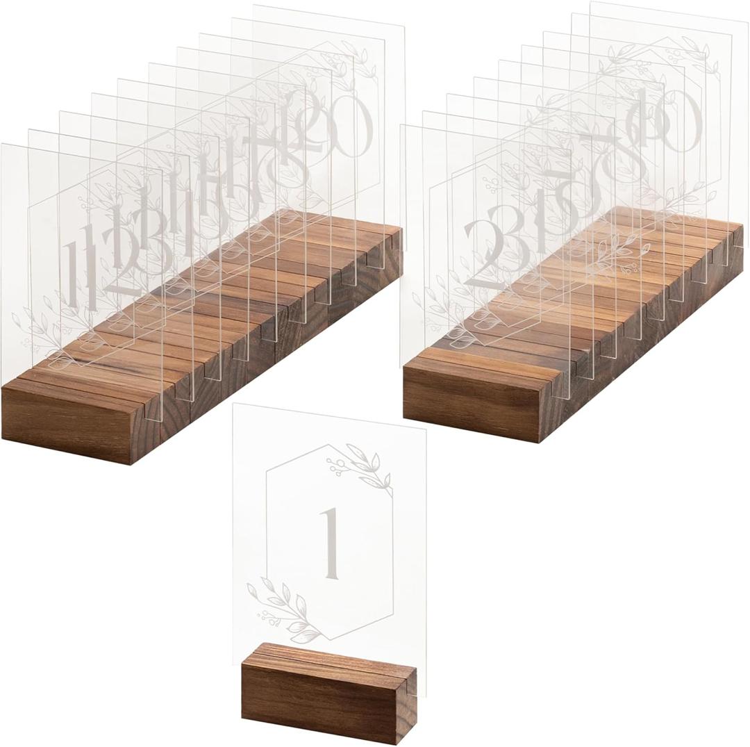 Your Perfect Day Wedding Planner Acrylic Wedding Table Numbers - Elegant Crystal Clear Acrylic Sign with Wood Base - Number Signs for Tables - Numbers 1-20 for Special Events and Weddings (40 PCS)