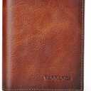 VANNANBA Full Grain Leather Wallet for Men Bifold RFID with Flippable Side Flip 2 ID Window (Yellow Brown)