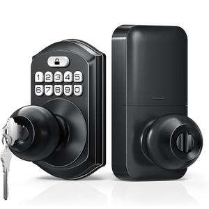 TEEHO Keyless Entry Keypad Door Lock with Handle, Electronic Digital Smart Locks for Front Door, Easy to Install Keypad Deadbolt with Code for Bedroom, Anti-Peeping Password (Matte Black)