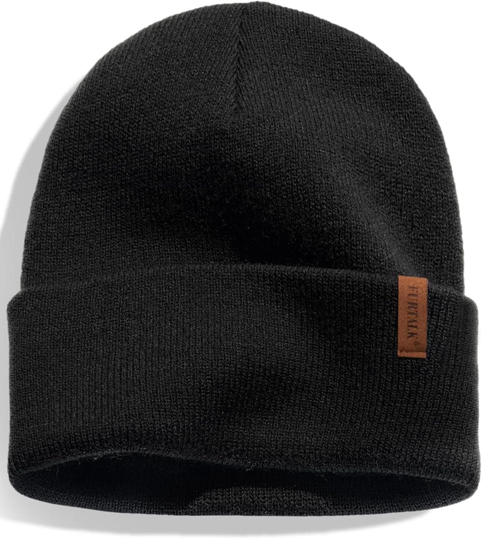 FURTALK Beanie for Men Women Cuffed Thick Knitted Unisex Winter Hat Beanies Skull Cap (Black)