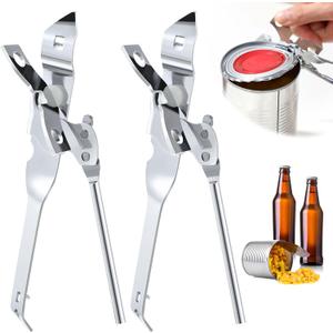 2 Pack Can Opener Manual, Safety Commercial Smooth Edge Can Opener, Heavy Duty Stainless Steel Hand Held Canned Open, Small Side Cut abrelatas, Multifunctional Bottle Open for Camping, Kitchen