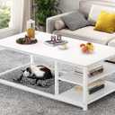 EXCEFUR White Coffee Table, Modern Rustic Wood Center Table with Storage for Living Room, Industrial Rectangle Cocktail Tea Table, 47 Inch, 47.2 Inch