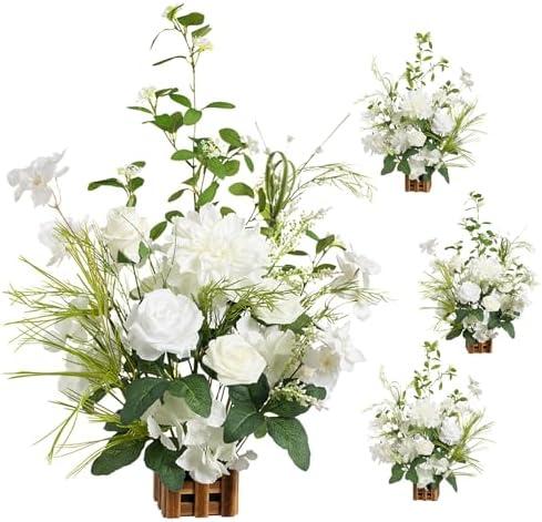 Ling's moment 17.5" Tall Free Standing Artificial Flowers Arrangements 4 pcs Fall Wedding Aisle Runner Chair Decorations Lily of The Valley Ceremony Reception Rose Floral Party Outdoor Centerpieces