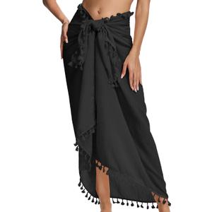 4 x Chalier Sarong Wraps for Women Beach Cover Ups Swimsuit Coverup Bathing Suit Cover Up Swimwear Bikini Swim Skirt (Black)