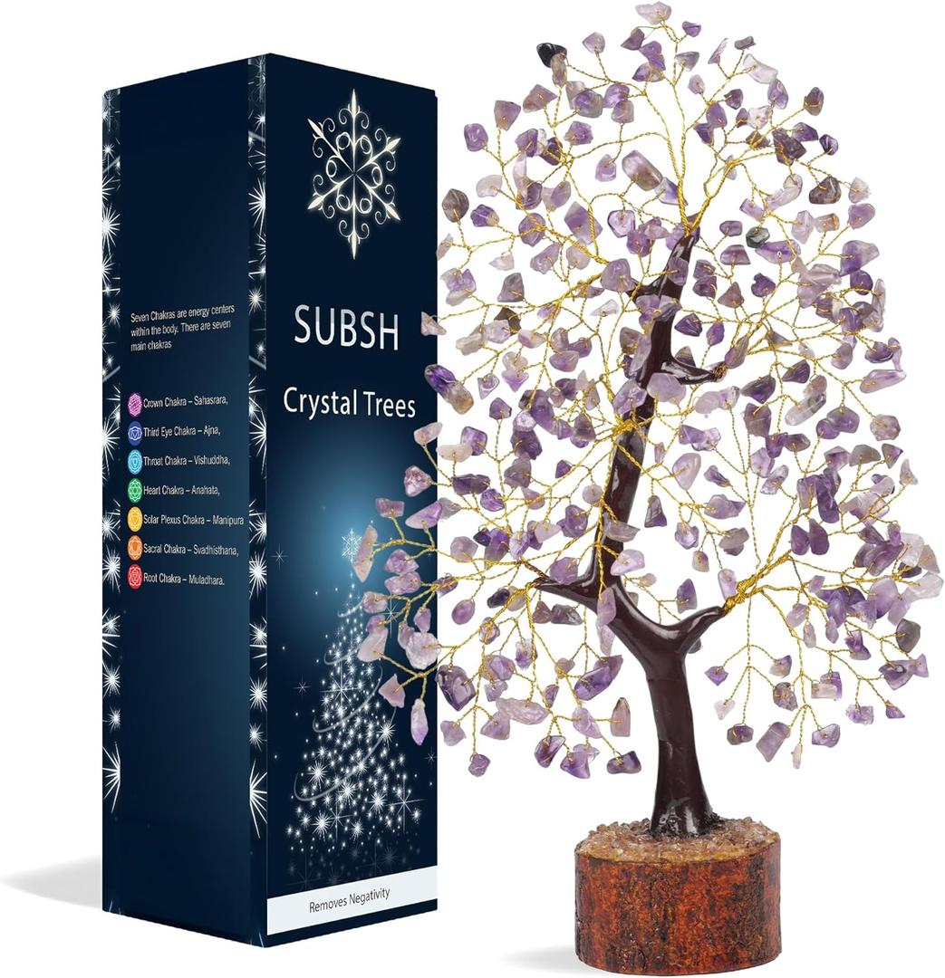 Amethyst Crystal Tree of Life 10-12 Inch with 2 Chakra Pendants  Healing Gemstone Bonsai Money Tree for Positive Energy, Feng Shui & Reiki, Spiritual Home Decor & Gifts for Women