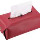 Uxcell Tissue Box Cover with Button Rectangle Tissue Box Holder PU Leather Facial Tissue Paper Dispenser for Tabletop Bathroom Bedroom Kitchen (Red, 8.7 x 4.7 x 3.1 Inch)