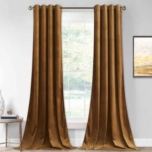 StangH Gold Brown Velvet Curtains for Bedroom, Luxury Retro Home Decor Blackout Thermal Insulated Privacy Window Treatments for Living Room, W52 x L90 Each Panel, 2 Panels
