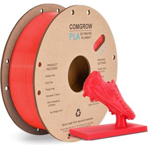 Comgrow PLA 3D Printer Filament, 3D Printer PLA Filament 1.75mm, Dimensional Accuracy +/- 0.02 mm, 1KG Spool PLA Red