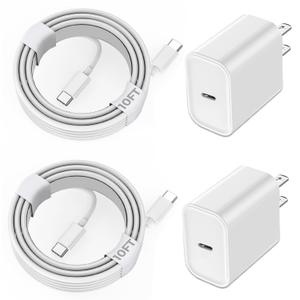 iPhone 17/16/15 Charger Fast Charging, 2Pack 10FT Long USB C to C iPhone Fast Charging Cable Cord with 20W USB C Fast Charger Block Adapter for iPhone 17/16 Pro/15 ProMax/15 Plus,iPad 12.9/11/10.9/Air