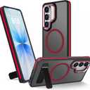 Magnetic Case for Samsung Galaxy S26, Built-in Invisible Kickstand, Compatible with MagSafe, Military Grade Shockproof, Non-Slip Comfort Grip Protective Phone Case, Red