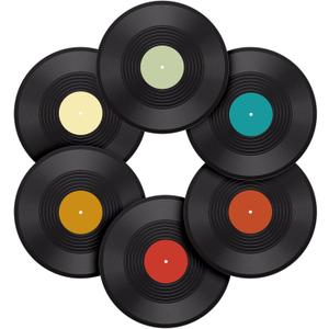 Facmogu 6 Pack 12in Blank Vinyl Record Decor, Fake Vintage Record for Indie Wall Aesthetic Room Decor, 70s 80s 90s Rock & Roll Music Party Decor, Retro Records for Home Living Room, Craft Display Decoration (Multi - 01)