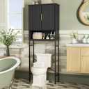 Over The Toilet Storage Cabinet with Fluted Doors and Adjustable Shelf, Tall Bathroom Organizer with Metal Stand Space Saver Over Toilet , Wood Rack for Bathroom, Restroom, Laundry, Natural Black, 68.9''H