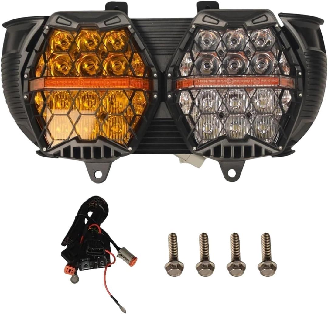 240W High Power Dual Motorcycles LED Headlight with High Low Beam Amber DRL Honeycomb design DOT Certification Headlight Compatible with Road glide 2015-2023(White)