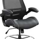 BOLISS Ergonomic Drafting Chair with 4-Level Adjustable Headrest Tall Standing Desk Stool with Soft Microfiber Leather Seat, Breathable Mesh Back, 90 Flip-Up Arms, and Adjustable Foot Ring (BLS-2818HD)