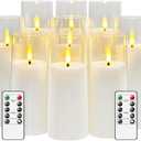 kakoya Flickering Flameless Candles Battery Operated with Remote and 2/4/6/8 H Timer Acrylic Led Pillar Candles Pack of 9 (appr D2.3"xH5.5"6.5"7.5")with Realistic 3D Wick Candles for Home Decor(White)