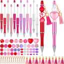 Tinlade 12 Pieces Beadable Pens Bulk with 50 Pcs Assorted Colors Beads Pens DIY Making Kit Multicolor Ballpoint Black Ink for Women Kids Students Office School(Classic Style)