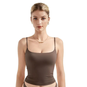 SUUKSESS Women's Basic Scoop Neck Tank Tops Cami Tank Summer Sleeveless Tops for Girls Ladies Brown S