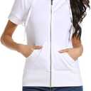 MISS MOLY Women's Short Sleeve Hoodie Full Zip Up Cotton Slim Fit Sweatshirt with Pocket (White, L)