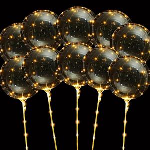 LED Balloons Light, 10 Pack LED Balloons with Sticks, 20 Inch Clear Bobo Balloon with Lights Helium Glow Bubble Lights for Party Supplies Valentines Decor (Warm)