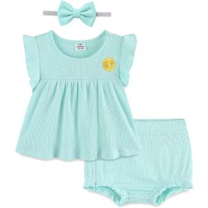 Fullfamous Newborn Baby Girl Summer Clothes 3 Piece Cotton Top and Bloomer Shorts Clothing Set NB-24Months