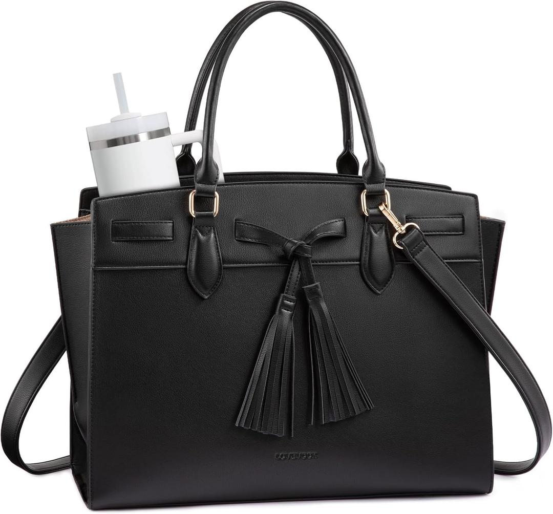 LOVEVOOK Laptop Bag for Women,Work Tote Bag with Large Cup Holder,Leather Computer Bag Teacher Bag Handbag Gifts for Women (17.3 Inch)