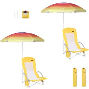 Nice C Beach Chair, Beach Chairs for Adults with Umbrella and Cooler, High Back, Cup Holder & Carry Bag & Heavy Duty Compact Outdoor, Camping (Set of Yellow)