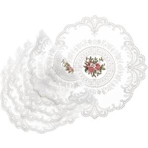6 Pack Retro French Style Lace Placemats, 11inch Round Lace Doilies for Tables, Embroidered Cup Mat, Vintage Crochet Lunchmat Doilies for Home Decoration, Wedding, Tea Party, White