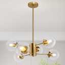 Bagood 6-Light Globe Sputnik Chandelier Modern Gold Sputnik Chandelier Mid Century Pendant Light Brushed Brass Finished with Clear Globe Glass Lampshade Chandeliers for Dining Room Kitchen