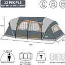 CAMPROS CP Tent 12-Person-Camping-Tents,3 Room Family Tents,Waterproof Windproof Family Tent with Top Rainfly,6 Large Mesh Windows,Double Layer,Easy Set Up, Portable with Carry Bag-20' x 9' x 72"(H)