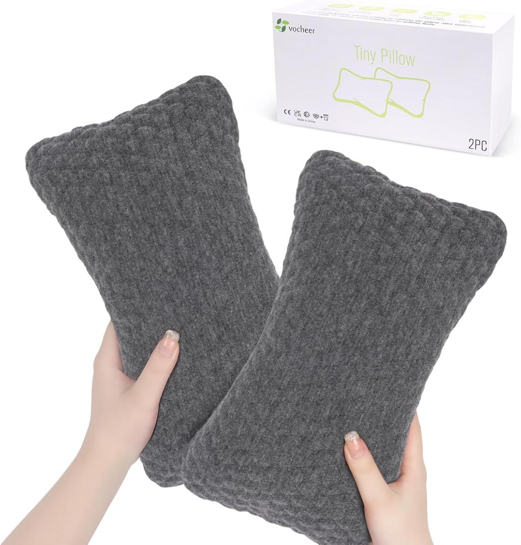Vocheer Small Pillows for Sleeping, 11"x 7" Mini Travel Pillow, Tiny Pillows for Neck, Wrist, Lumbar and Knee, Pets Pillow, Cotton, Machine Washable,Dark Grey-2PC