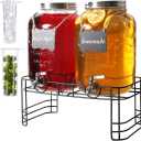 2 Gallon Drink Dispensers for Parties, 2 Pack Beverage Dispensers with Stand, Glass Water Jug Dispenser, with 18/8 Stainless Steel Spigot, Great for Party, Wedding, Picnic, BBQ