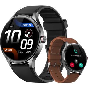 Smart Watches for Men/Women (2 Bands), 1.27“ Round Smartwatch Fitness Tracker with Bluetooth Calls (Make/Answer), Heart Rate/SpO2/Sleep Monitor, 12 Days Battery, IP68 Waterproof