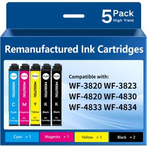 Remanufactured Replacement for 822XL Ink Cartridges Combo Pack for Workforce Pro WF-4830 WF-4833 WF-4834 WF-3820 WF-3823 WF-4820 Printer (5 Pack)