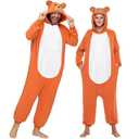 Spooktacular Creations Adults Unisex Pajama, Bear Hooded Jumpsuit Costume with Hat, Zip-Up Hooded Sleepwear for Halloween Cosplay Costume,S
