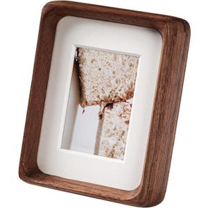 4x6 Picture Frame with 3x4 Mat - Rustic Farmhouse Walnut Wood Frame, Wall & Tabletop Display for Wedding Photos & Home Dcor (4x6,Walnut)