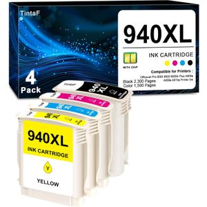 940XL 940 XL High Yield Ink Cartridge Combo Pack Replacement for HP 940XL Ink Cartridge for OfficeJet Pro 8000 8500 8500A Plus A909a A809a A910a Printer Ink (4-Pack, Black, Cyan, Magenta, Yellow)