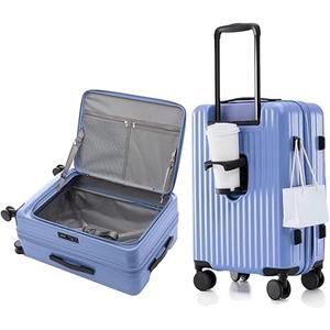 HotWay 26 Inch Expandable Checked Luggage with Cup Holder, Hardside TSA Approved Luggage with Spinner Wheels, Top Opening Suitcase For Travel, Blue