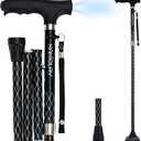 KAKICLAY Folding Walking Cane with LED Light for Women & Men - Foldable, Adjustable, Collapsible Lightweight Aluminum Walking Stick for Seniors & Adults